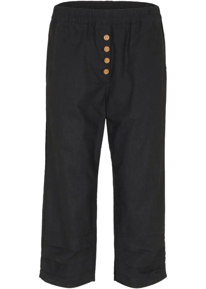 3/4 high-waisted linen trousers with comfortable belt Bpc Bonprix Collection, black