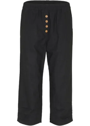 3/4 high-waisted linen trousers with comfortable belt Bpc Bonprix Collection, black