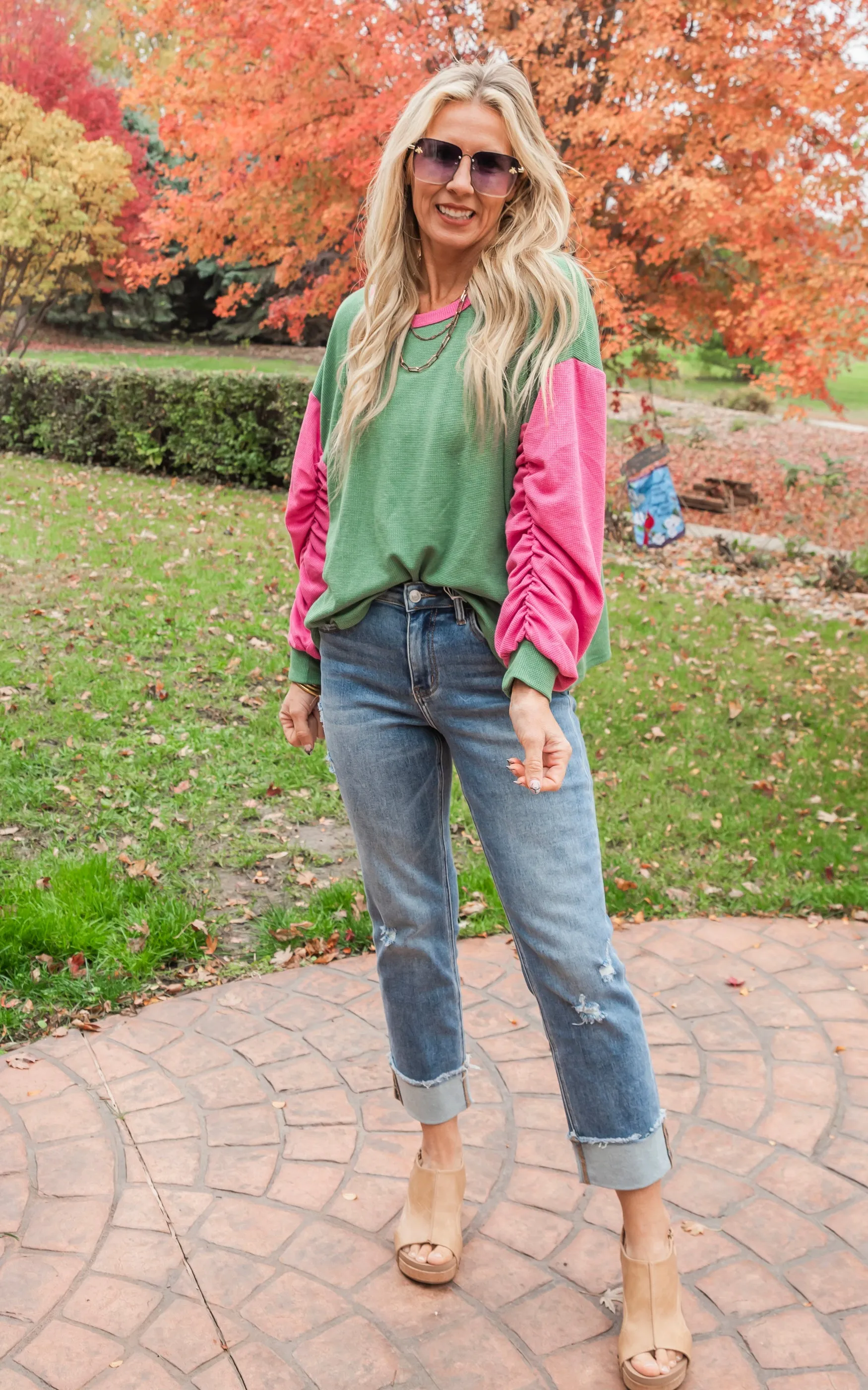 Add a Pop of Kelly Green Colorblock Sweater