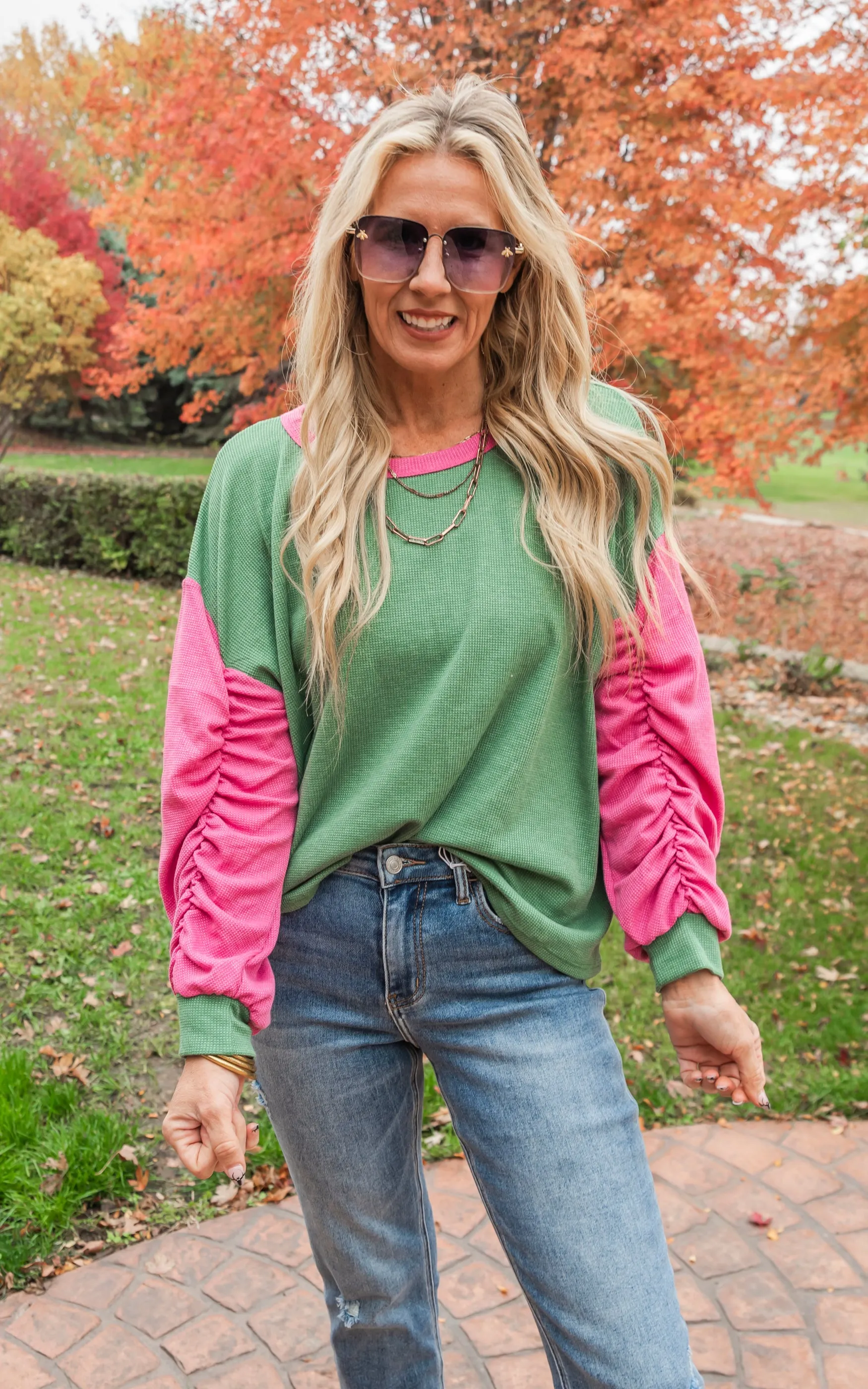 Add a Pop of Kelly Green Colorblock Sweater