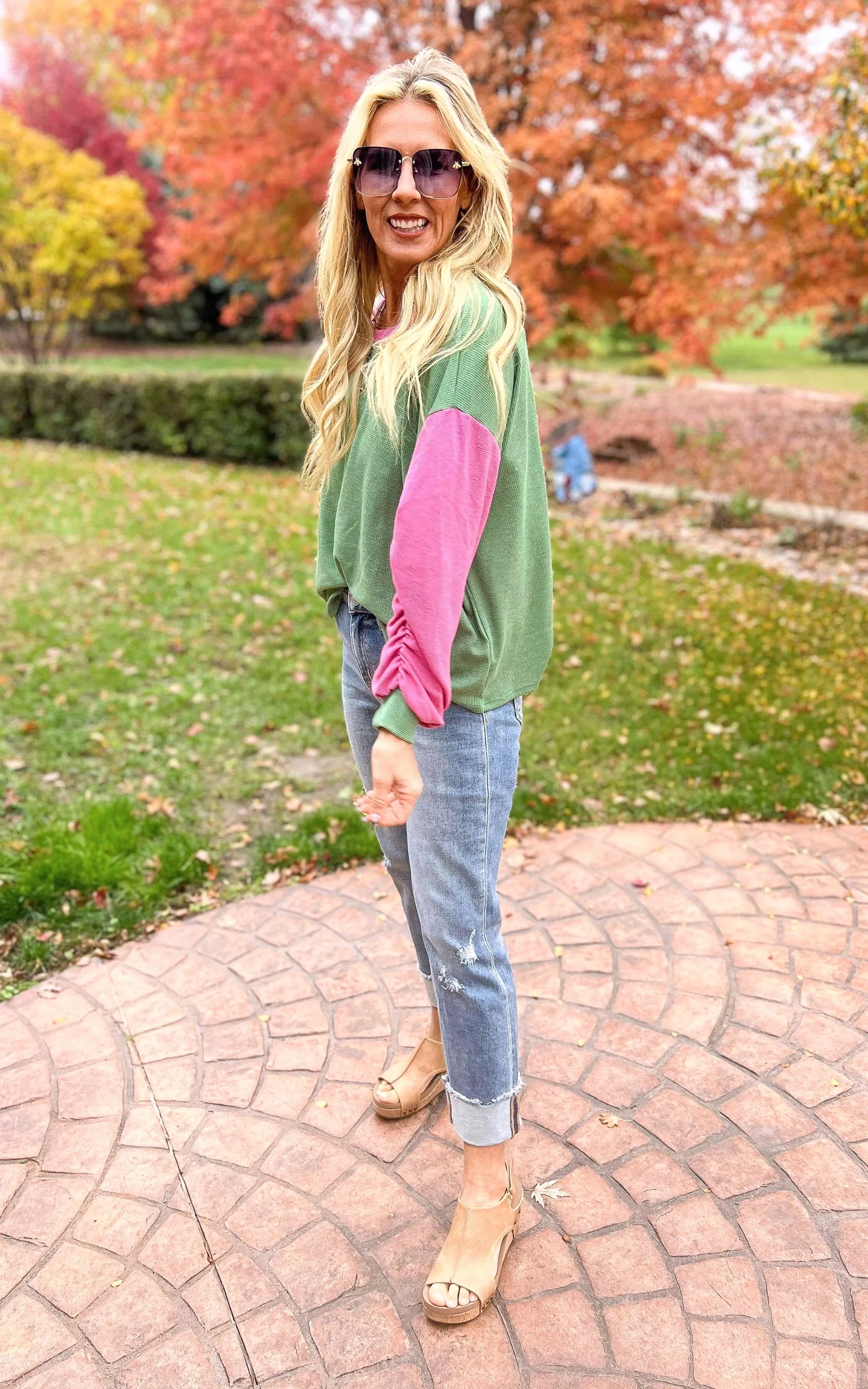 Add a Pop of Kelly Green Colorblock Sweater