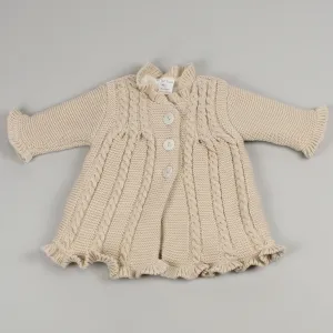 Baby Girls Fleece Lined Knitted Coat - Beige