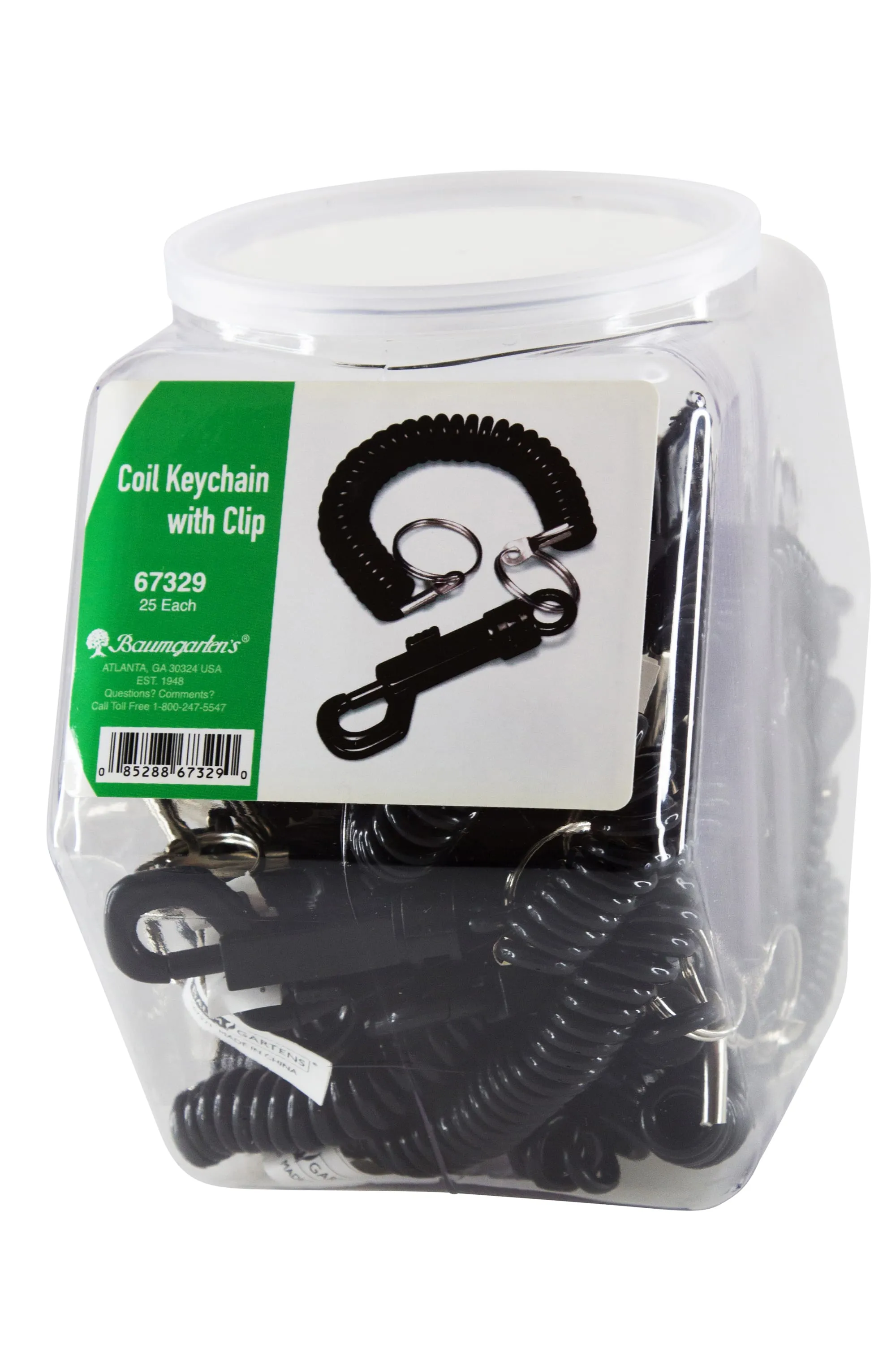 Baumgartens Wrist Coil and Clip Keychains Key Ring Hexagonal Tub Display of 25 BLACK (67329)