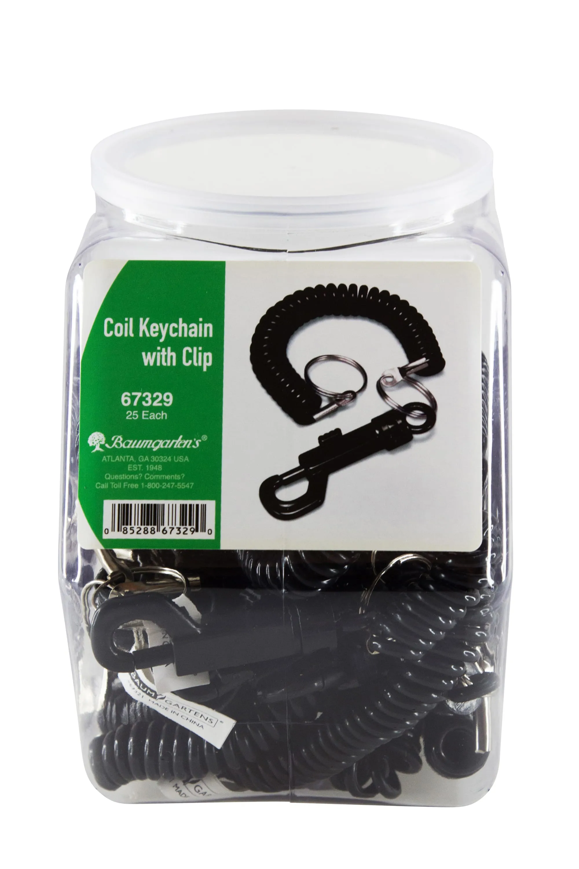 Baumgartens Wrist Coil and Clip Keychains Key Ring Hexagonal Tub Display of 25 BLACK (67329)