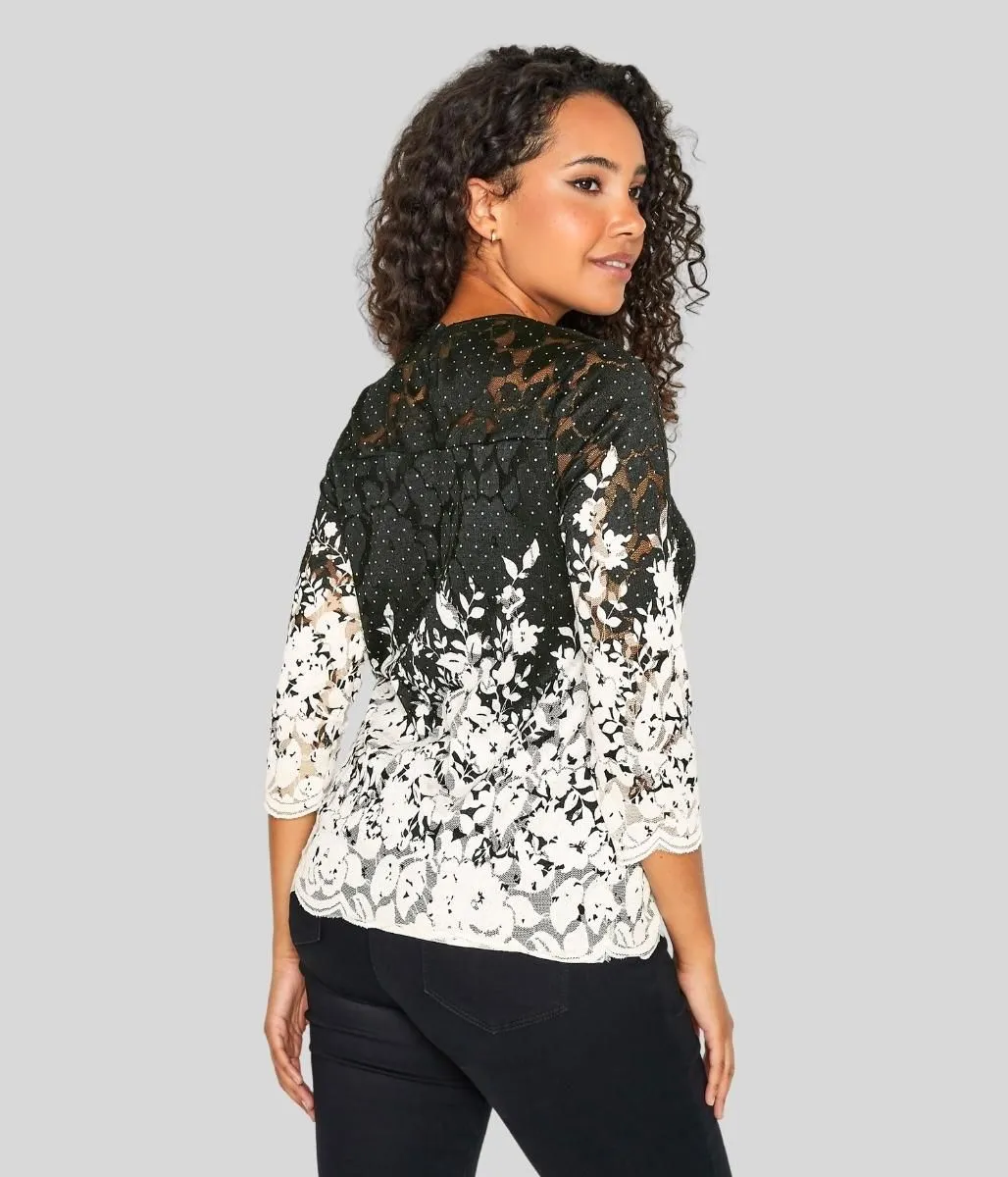 Black & White Floral Lace Overlay Top