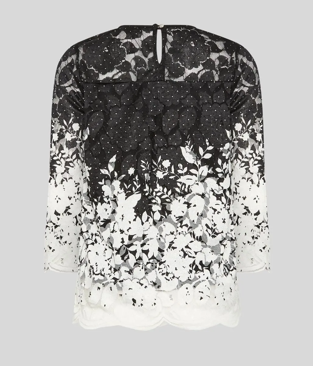 Black & White Floral Lace Overlay Top