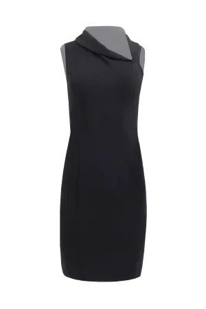 Black Asymmetrical Neckline Pencil Dress