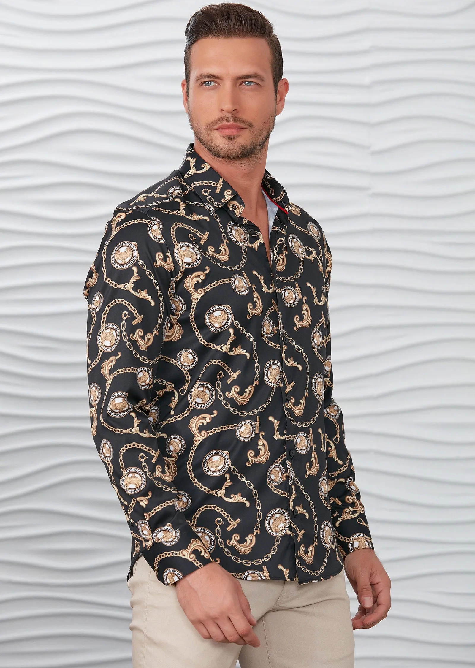 Black Gold Vases Baroque Silky Shirt