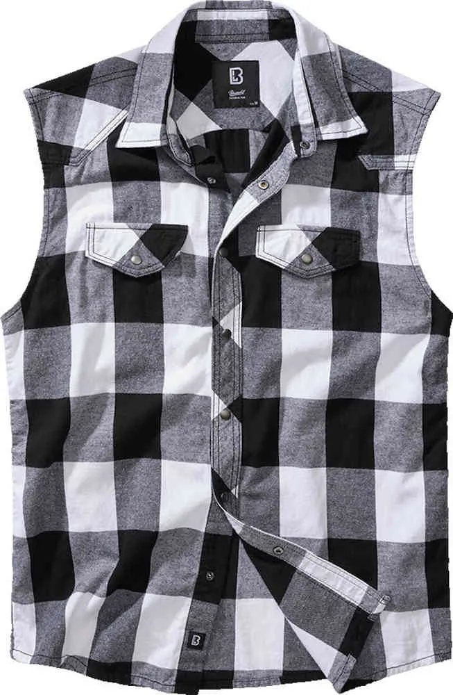 Brandit check sleeveless shirt, white black