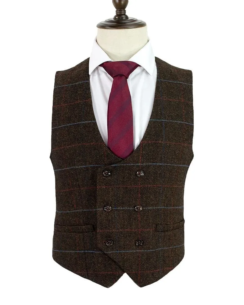 Cavani Tommy Brown Check Tweed Waistcoat