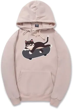 CORIRESHA Cat Lovers Cute Hoodie Skateboard Casual Drawstring Long Sleeve Unisex Sweatshirt