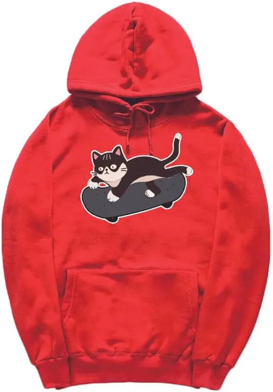 CORIRESHA Cat Lovers Cute Hoodie Skateboard Casual Drawstring Long Sleeve Unisex Sweatshirt