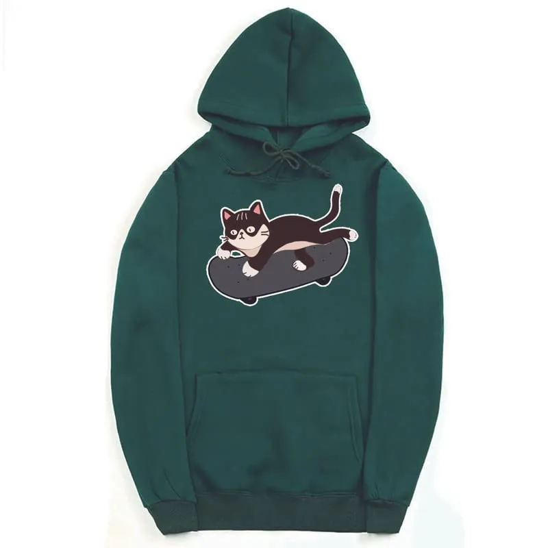 CORIRESHA Cat Lovers Cute Hoodie Skateboard Casual Drawstring Long Sleeve Unisex Sweatshirt