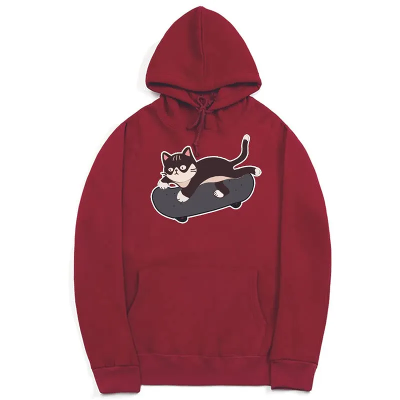 CORIRESHA Cat Lovers Cute Hoodie Skateboard Casual Drawstring Long Sleeve Unisex Sweatshirt