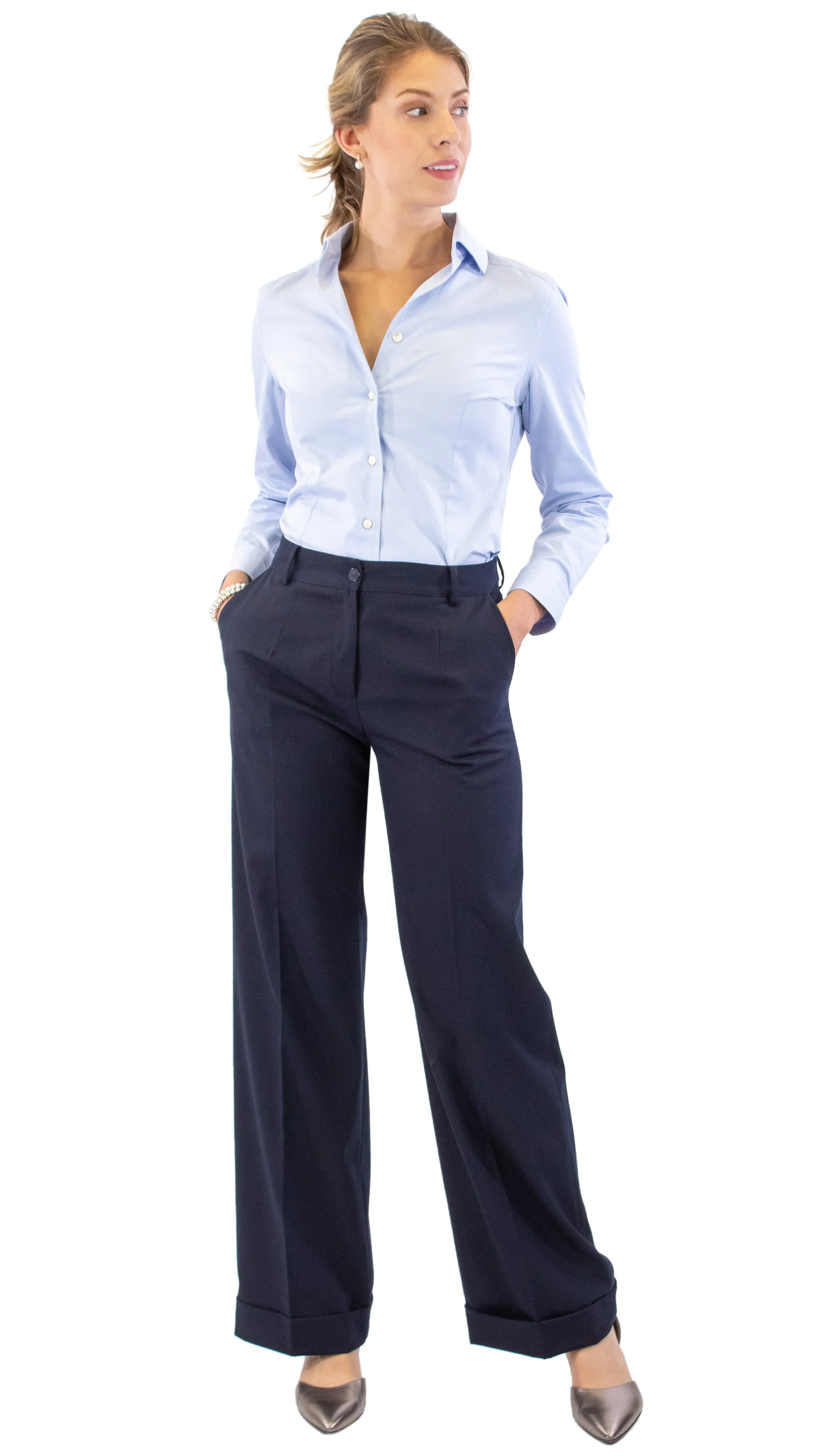 Cuffed Trousers - Navy