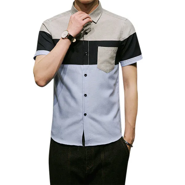 Designer Bussness Shirt for Men Slim Fit Patchwork Bust Pocket Button Down