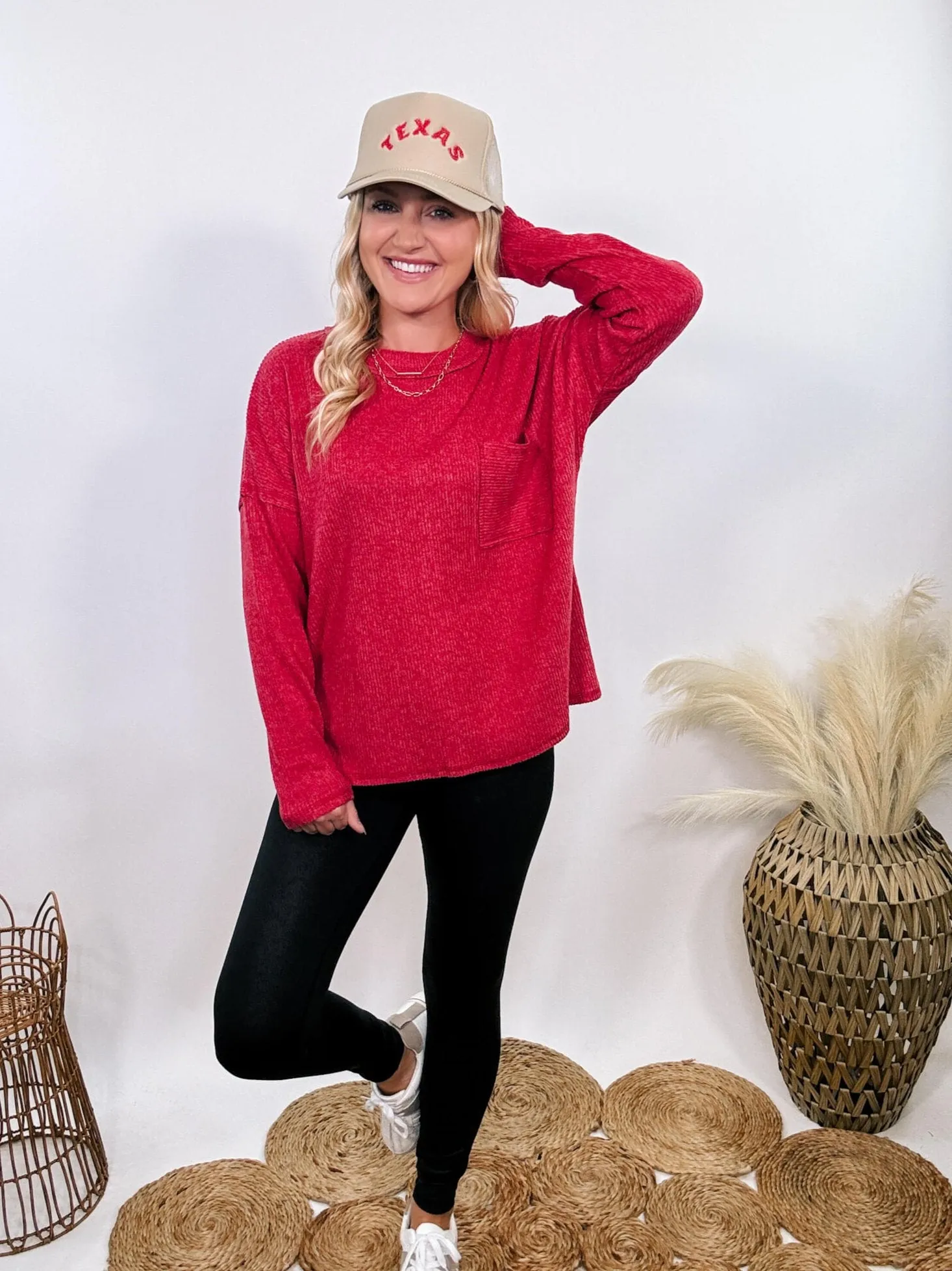 DOORBUSTER - Red Ribbed Brushed Melange Hacci Sweater