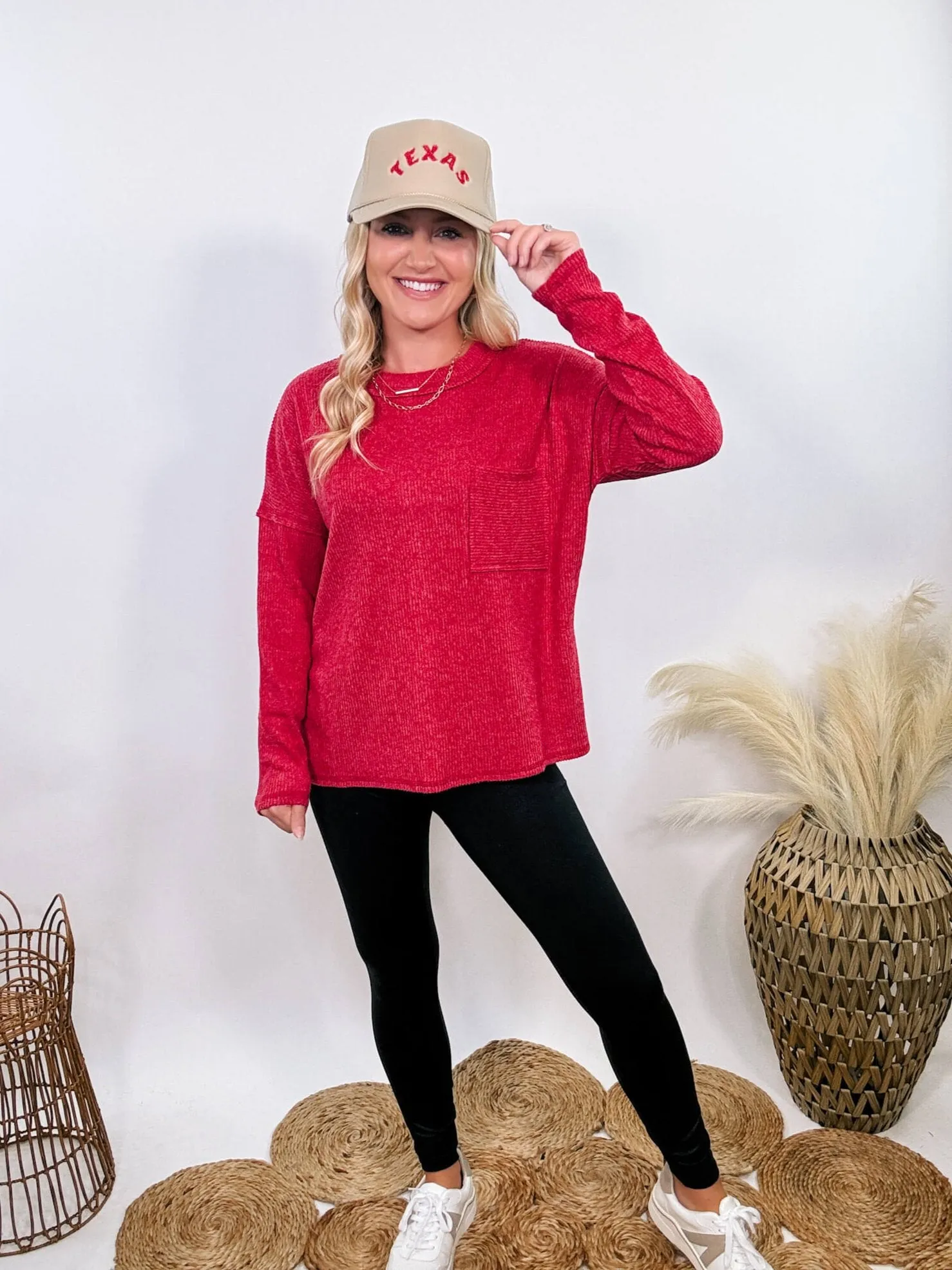 DOORBUSTER - Red Ribbed Brushed Melange Hacci Sweater