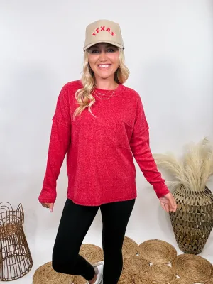 DOORBUSTER - Red Ribbed Brushed Melange Hacci Sweater