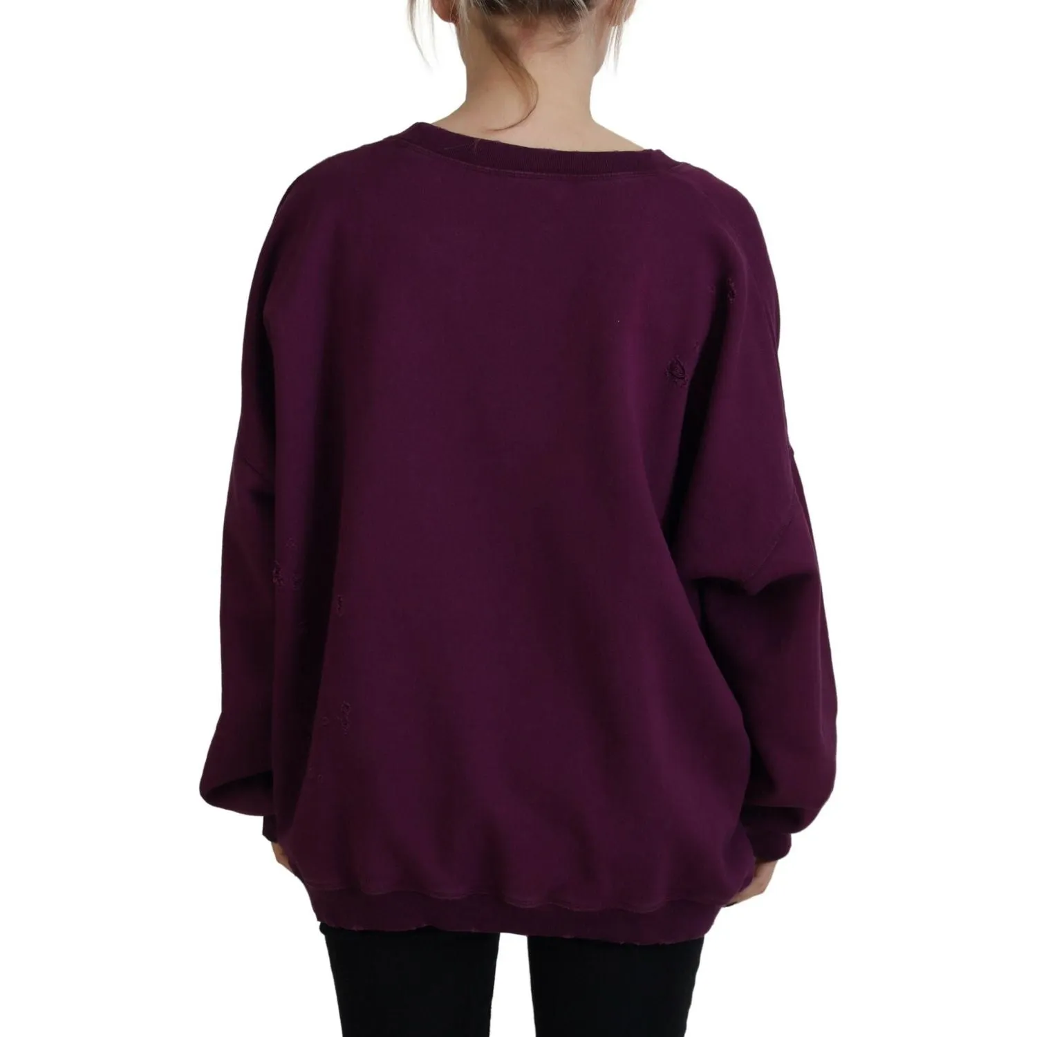 Dsquared² Purple Cotton Distressed Printed Long Sleeve Sweater