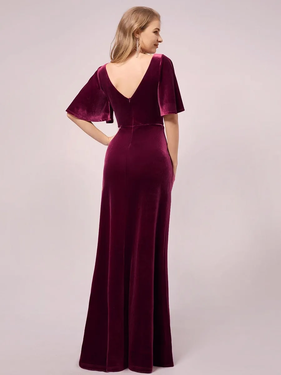 Elegant Flare Sleeves Long Velvet Pregnancy Dress