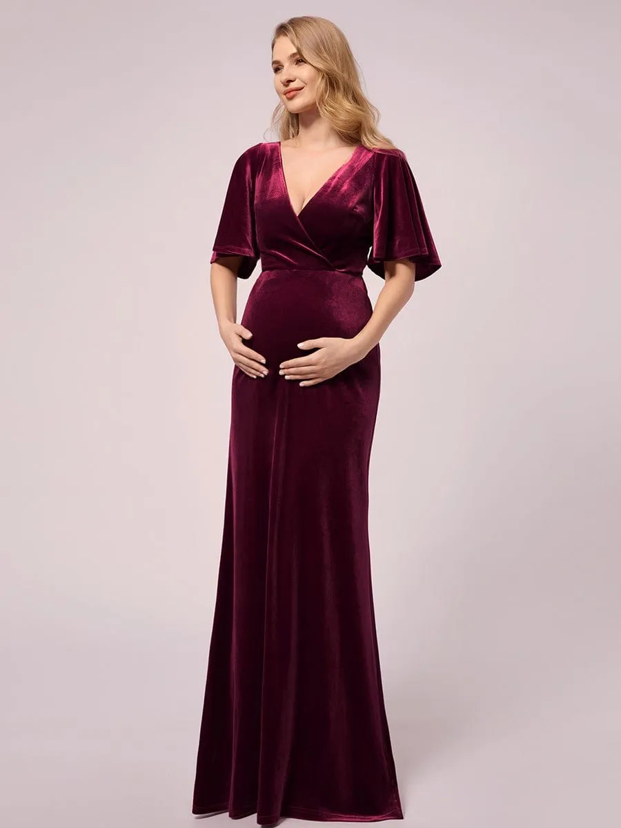 Elegant Flare Sleeves Long Velvet Pregnancy Dress