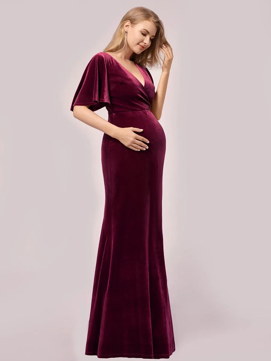 Elegant Flare Sleeves Long Velvet Pregnancy Dress