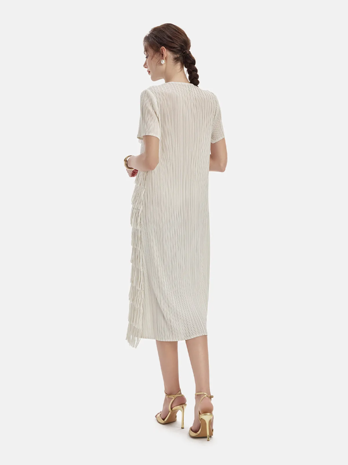 Elegant Fringe Short Sleeve Dress