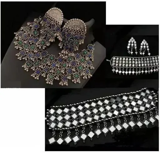 Elegant Silver Plated Oxidised Jewellery Set (Combo of 2)