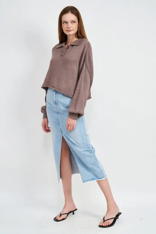 Emory Park BUTTON UP BOXY CROPPED SWEATER