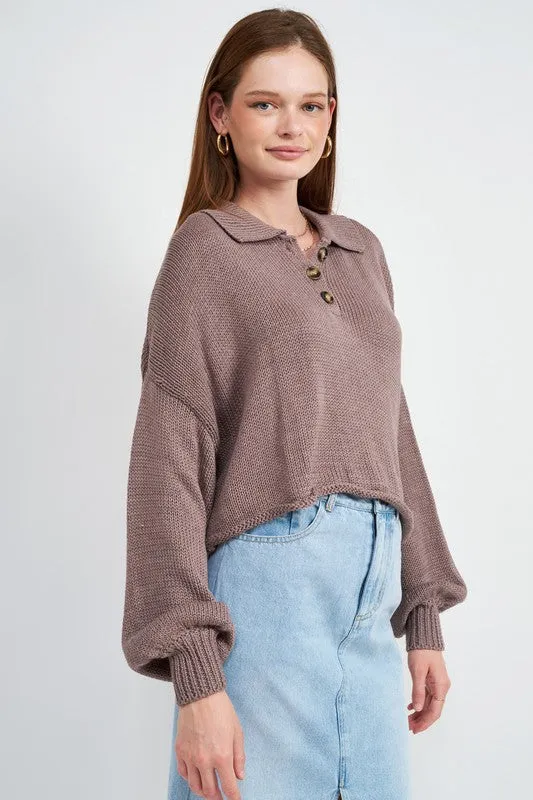 Emory Park BUTTON UP BOXY CROPPED SWEATER