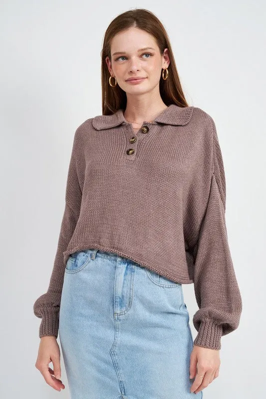 Emory Park BUTTON UP BOXY CROPPED SWEATER