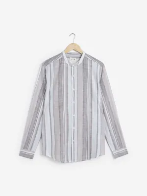 ETA Grey Striped Resort Fit Casual Shirt