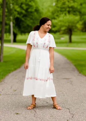 Floral Embroidered V-Neck Midi Dress - FINAL SALE