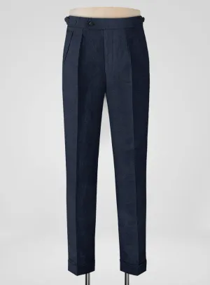 Italian Prato Dark Blue Dobby Linen Highland Trousers