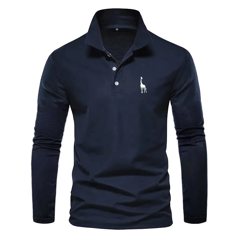 Men Long Sleeve Polo Shirts Business Dress Polo Shirts