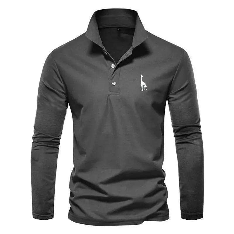 Men Long Sleeve Polo Shirts Business Dress Polo Shirts