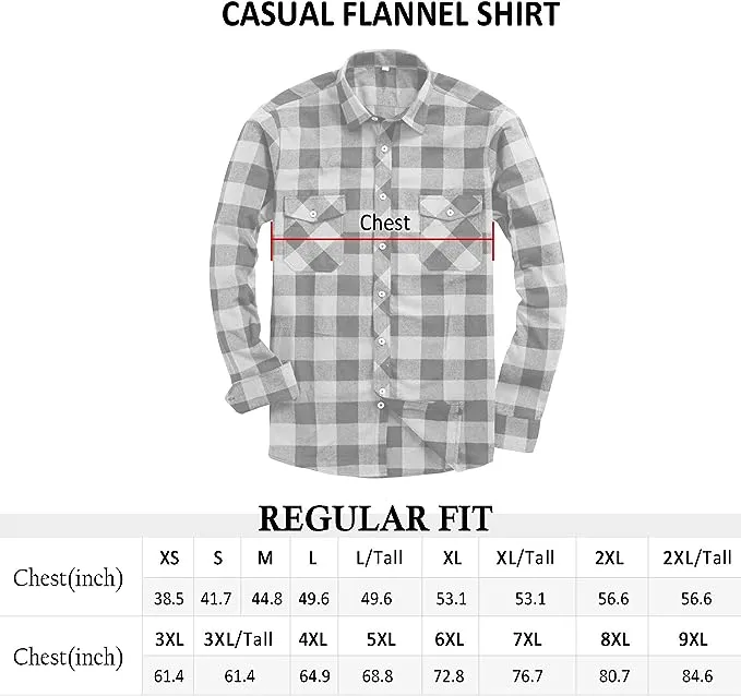 Men's Button Down Regular Fit Long Sleeve Plaid Flannel Casual Shirts Black/Blue