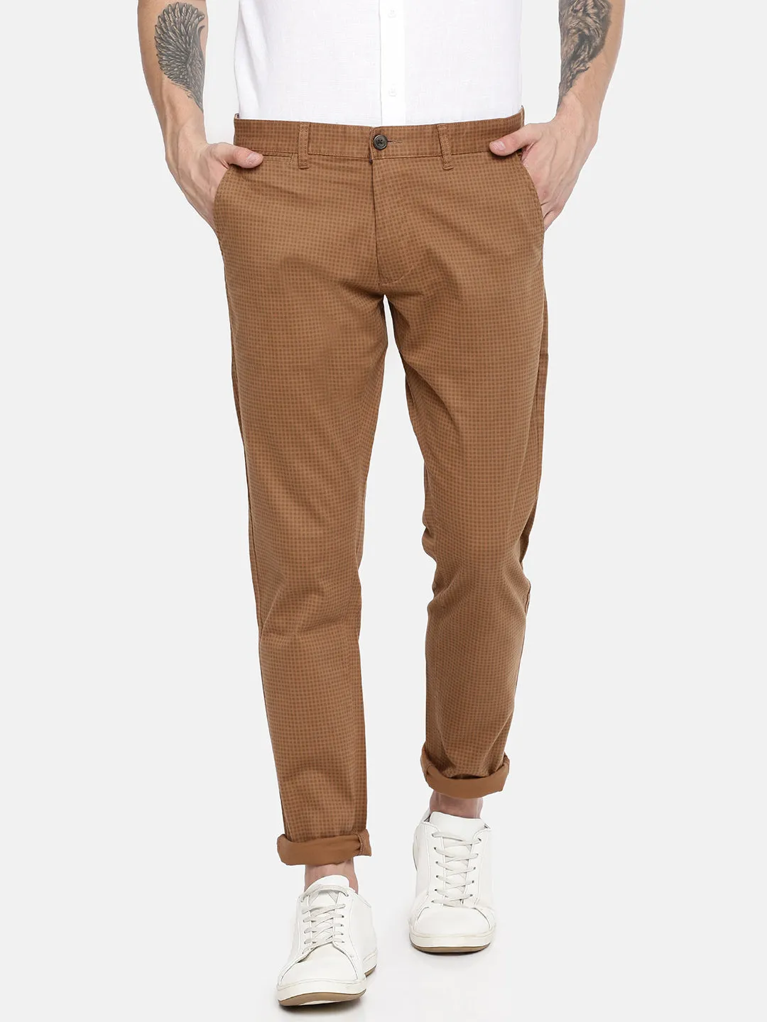 MEN'S KHAKI PRINTED JASON FIT TROUSER