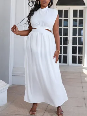 Momnfancy White Chic Cutout Bare Waist A-Line Flowy Ruffle Daily Babyshower Holiday Maternity Maxi Dress