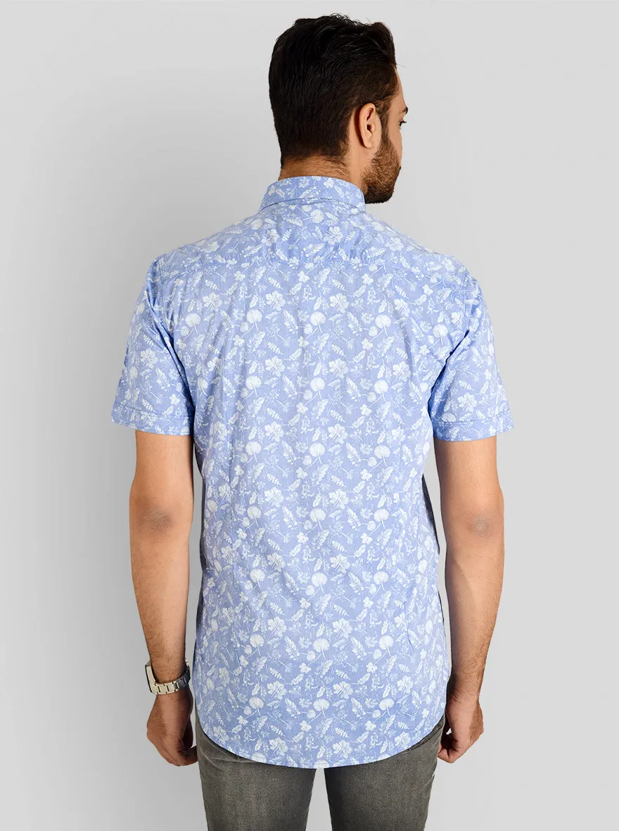 Morning Sky Blue Printed Slim Fit Casual Shirt | JadeBlue