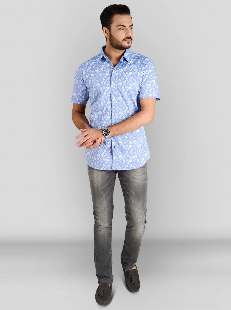 Morning Sky Blue Printed Slim Fit Casual Shirt | JadeBlue