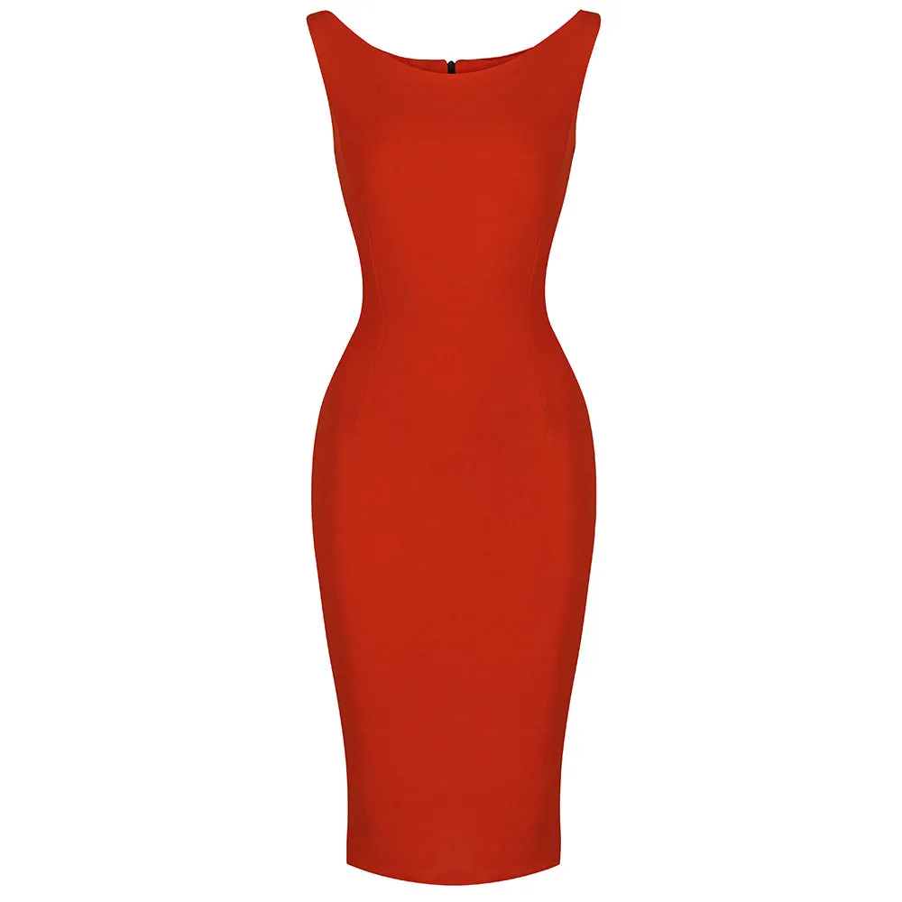 Orange Cinnamon 40s Bodycon Sleeveless Hollywood Wiggle Dress