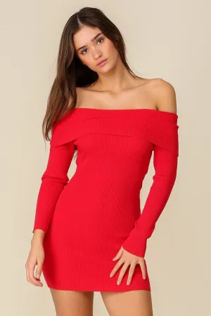 Red Bare Elegance Off Shoulder Bodycon Dress