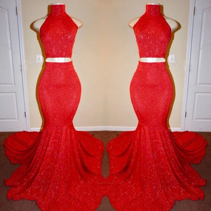 Sexy Red Two Pieces Prom Dresses | Mermaid Long Evening Gowns