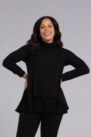 Split Back Waffle Sweater | Black