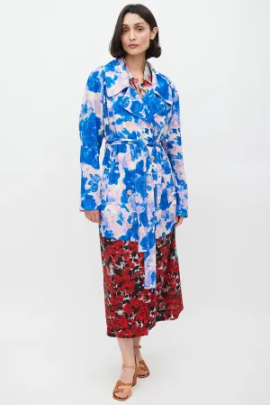 SS 2023 Blue & Multicolour Mixed Floral Trench Coat