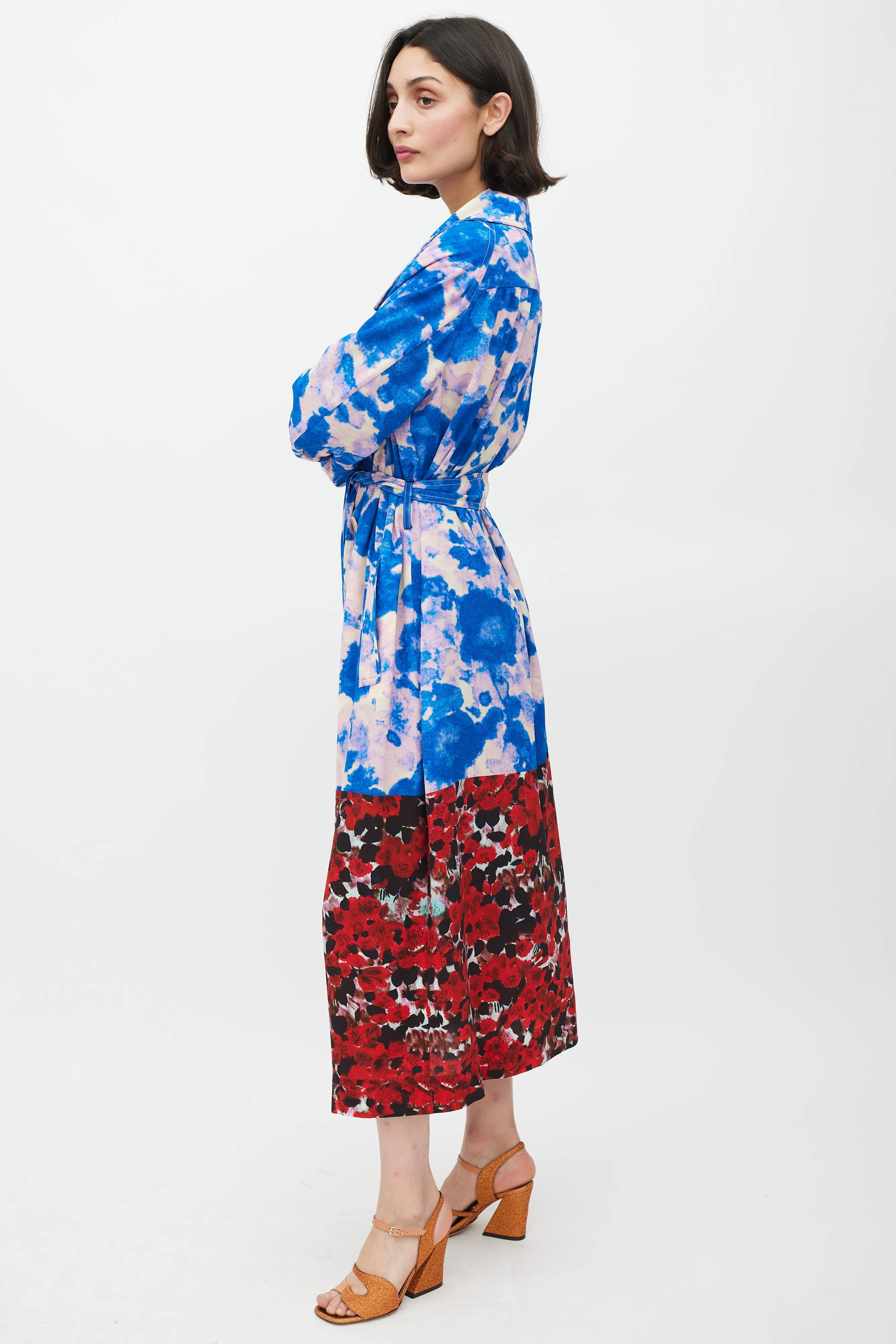 SS 2023 Blue & Multicolour Mixed Floral Trench Coat