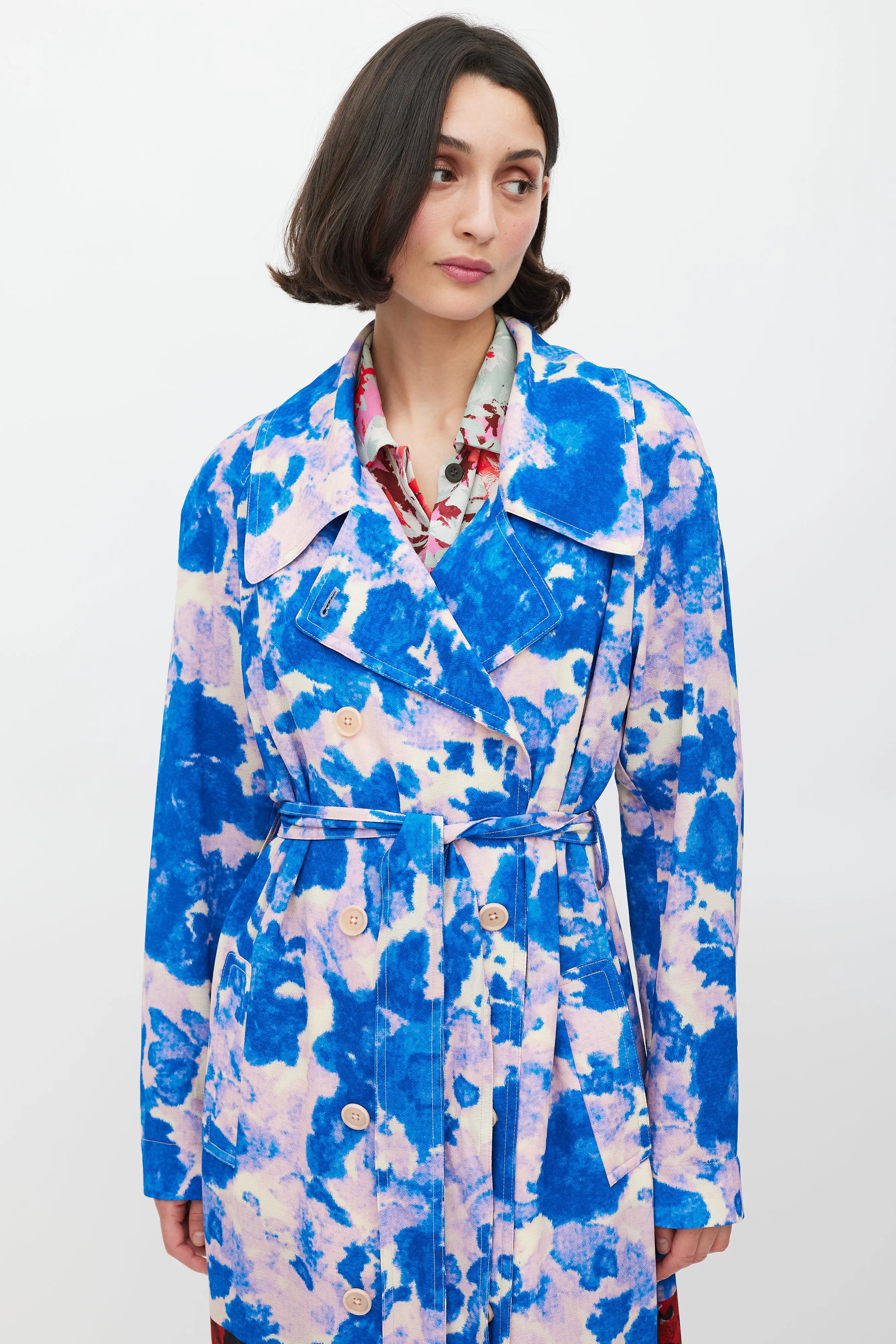 SS 2023 Blue & Multicolour Mixed Floral Trench Coat