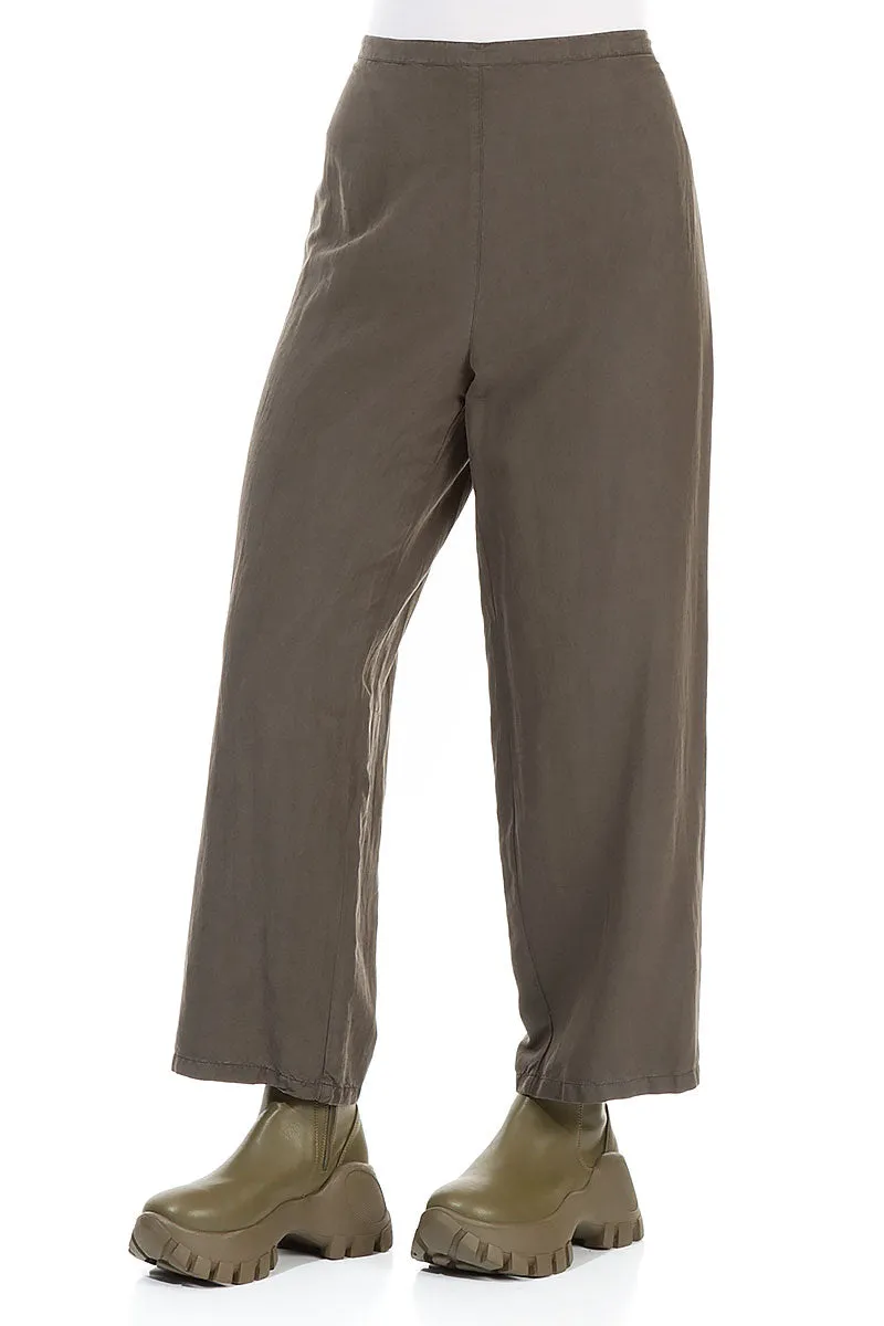 Straight Khaki Silk Linen Trousers